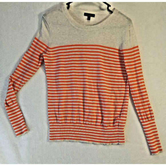 J Crew Sweater Womens XS Orange Cream‎ Striped Lightweight Knit Trendy Nautical - Picture 1 of 11